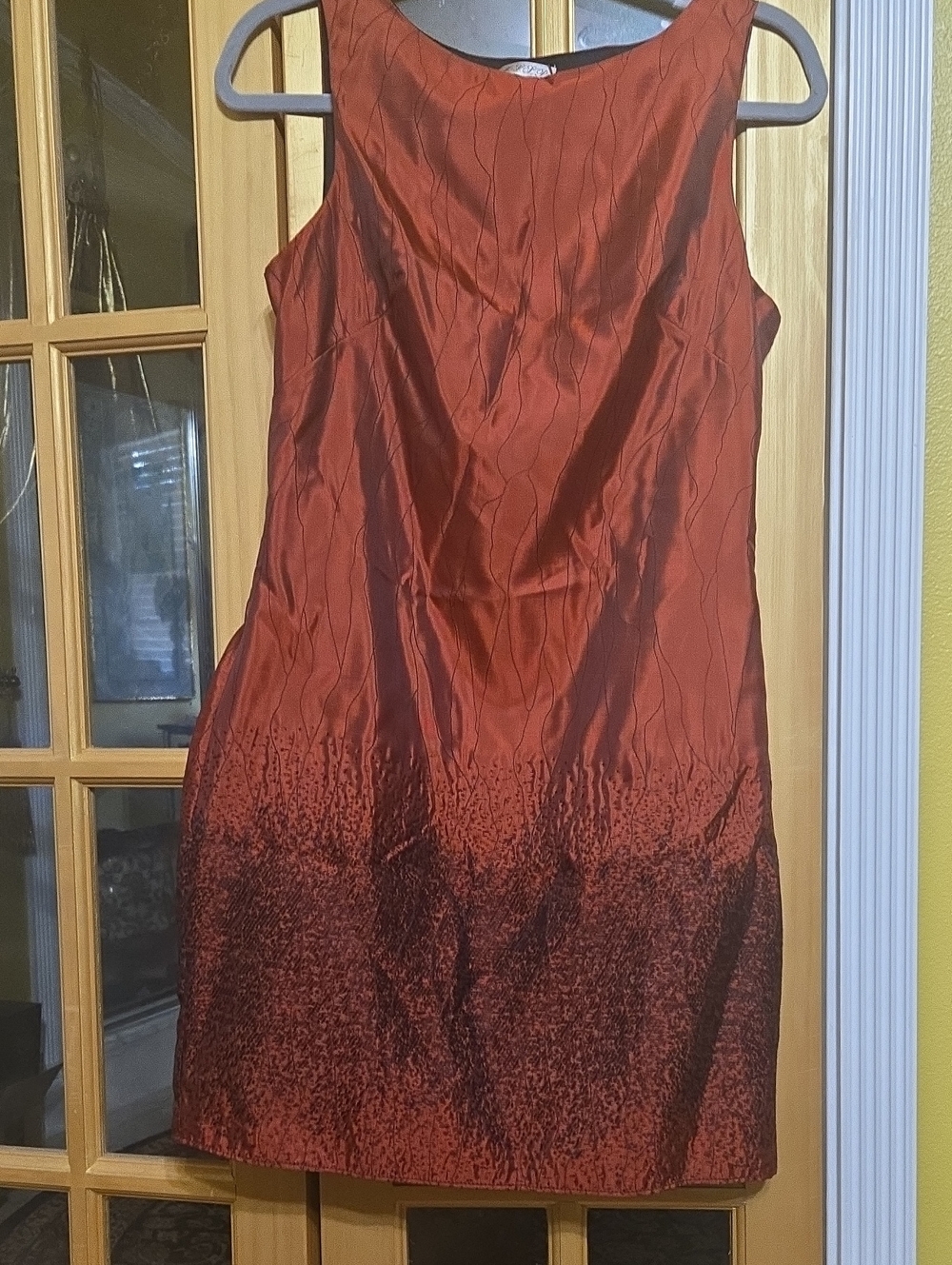 Rust Red Textured Silky Scoop Neckline Dress